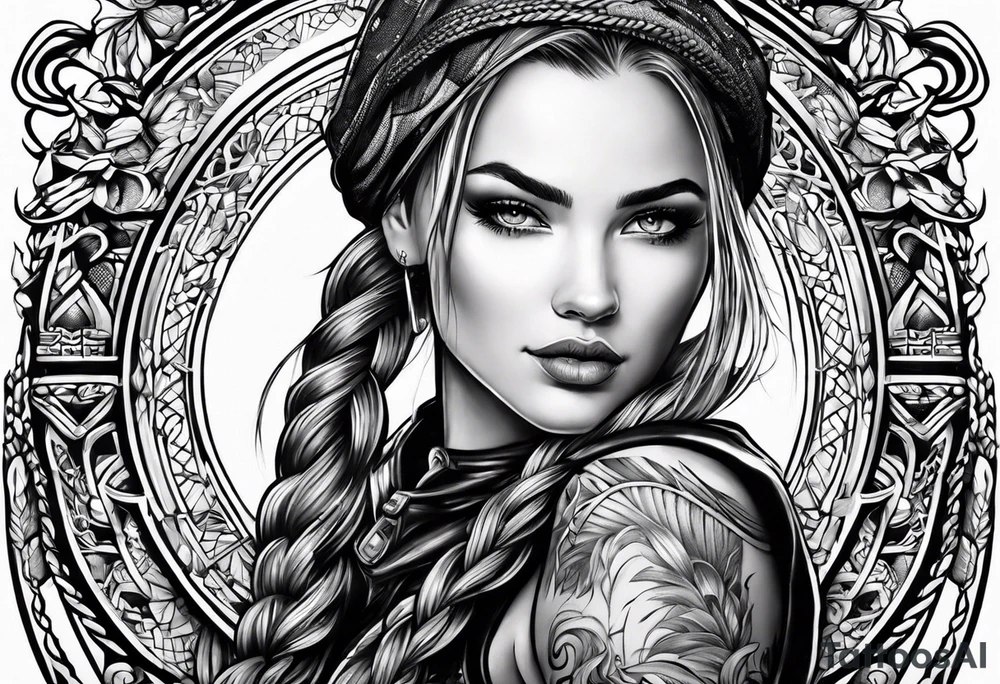Bikergirl with dutch braids auf den unterarm tattoo idea