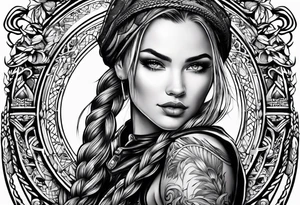 Bikergirl with dutch braids auf den unterarm tattoo idea
