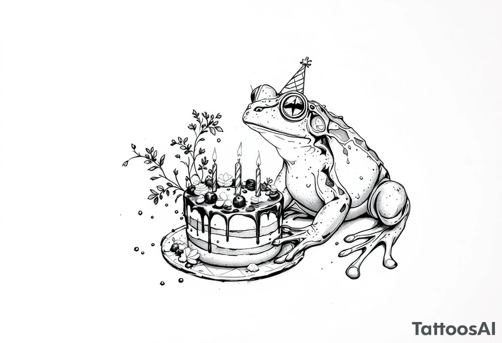 A frog and a birthday cake tattoo idea