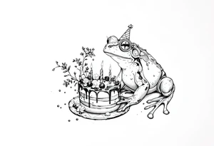 A frog and a birthday cake tattoo idea