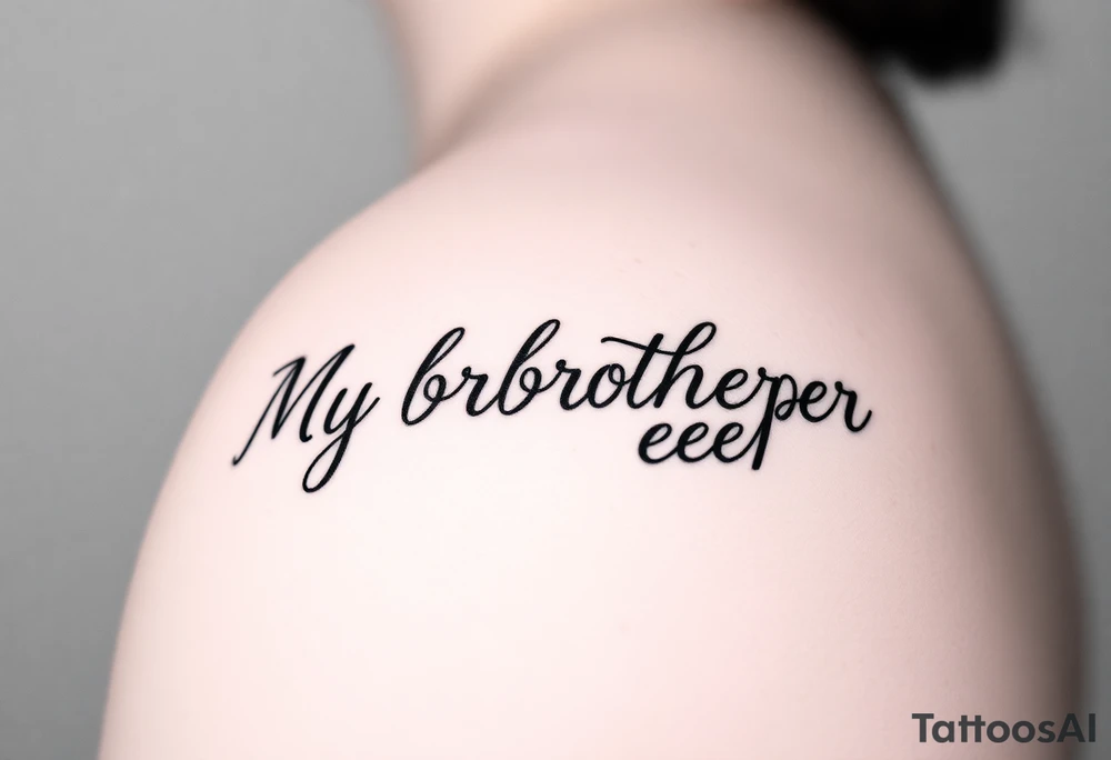 A microphone with the words “My brothers keeper” with the microphone cord looking like it’s actually writing the words . For a female and small tattoo idea