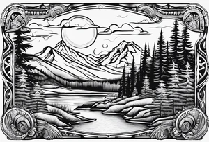 Pacific Northwest landscape, father son and daughter. Mexican American inspiration tattoo idea