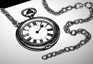 Pocket watch with chain, Roman numerals, date in Roman numerals inside timepiece, classic, elegant, traditional tattoo idea