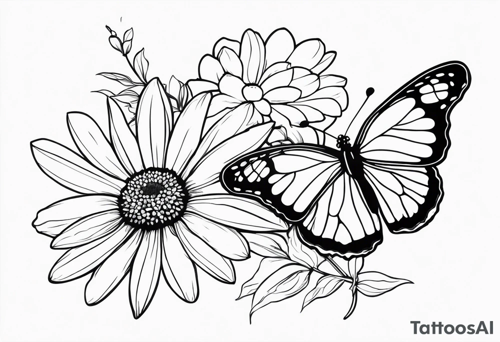 Daisy flower  and butterfly tattoo idea