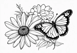 Daisy flower  and butterfly tattoo idea