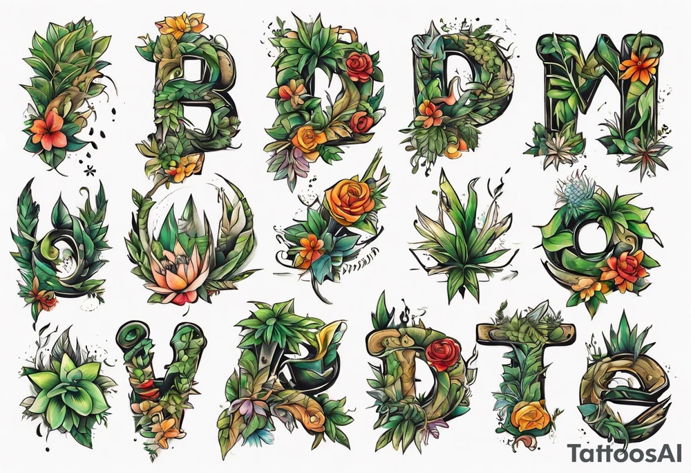 Word ‘Powered’ with plants tattoo idea