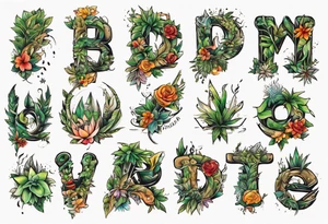 Word ‘Powered’ with plants tattoo idea