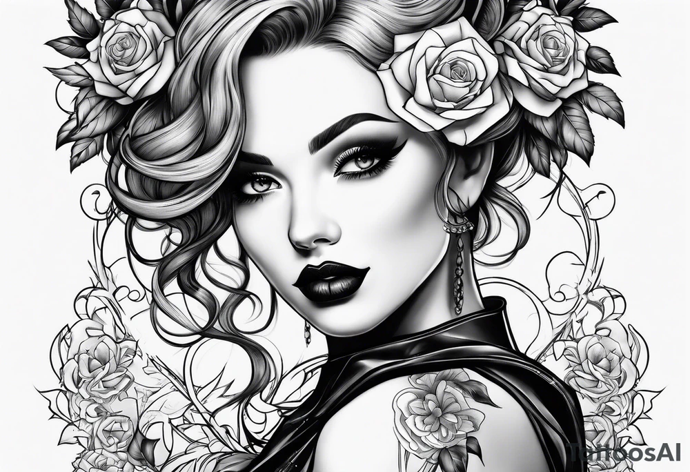 goth girl pinup tattoo idea