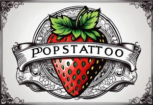 simple single  Strawberry with banner across it that says Pops tattoo idea