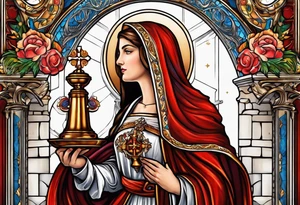 holy saint barbara with canons behind her and a chalice tattoo idea