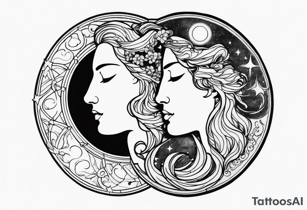 Janus, timeless clock, Aquarius, moon tattoo idea