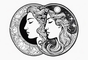 Janus, timeless clock, Aquarius, moon tattoo idea