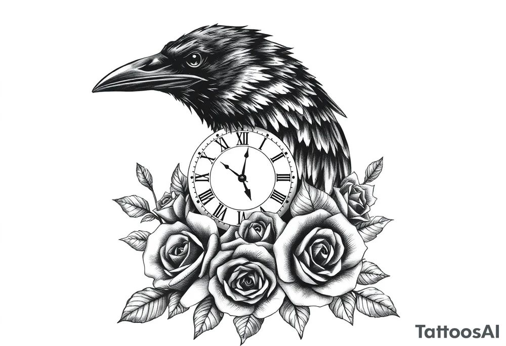 raven,roses,clock. tattoo idea