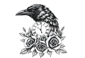 raven,roses,clock. tattoo idea