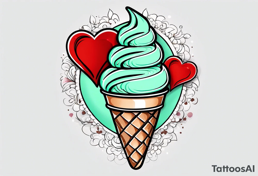 simple mint chocolate chip ice cream cone with small red heart on it somewhere. tattoo idea