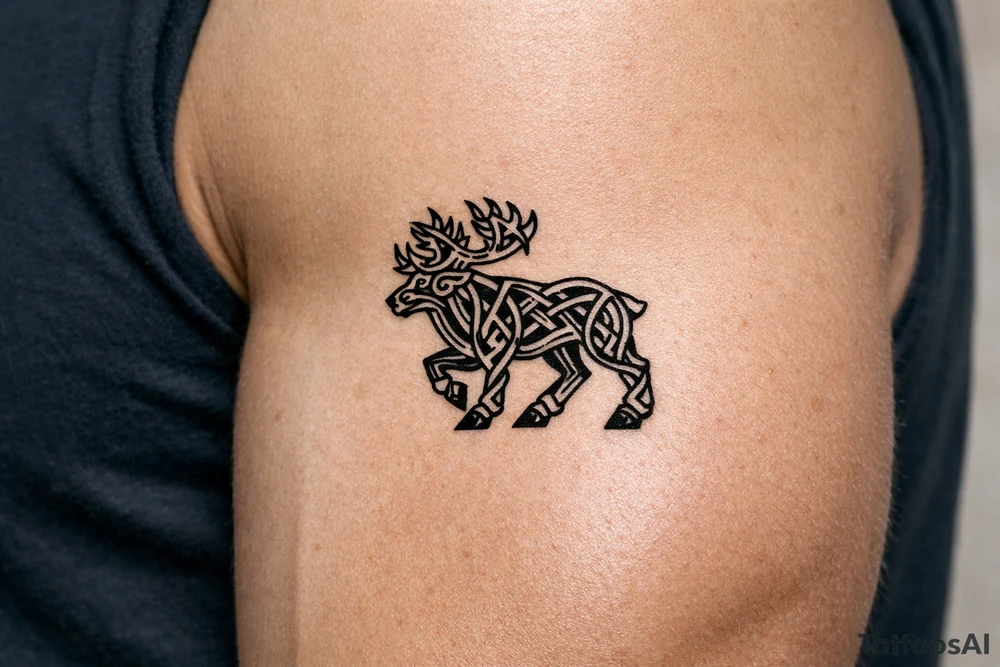 Caribou in Norse knot work open line concept mammen style tattoo idea