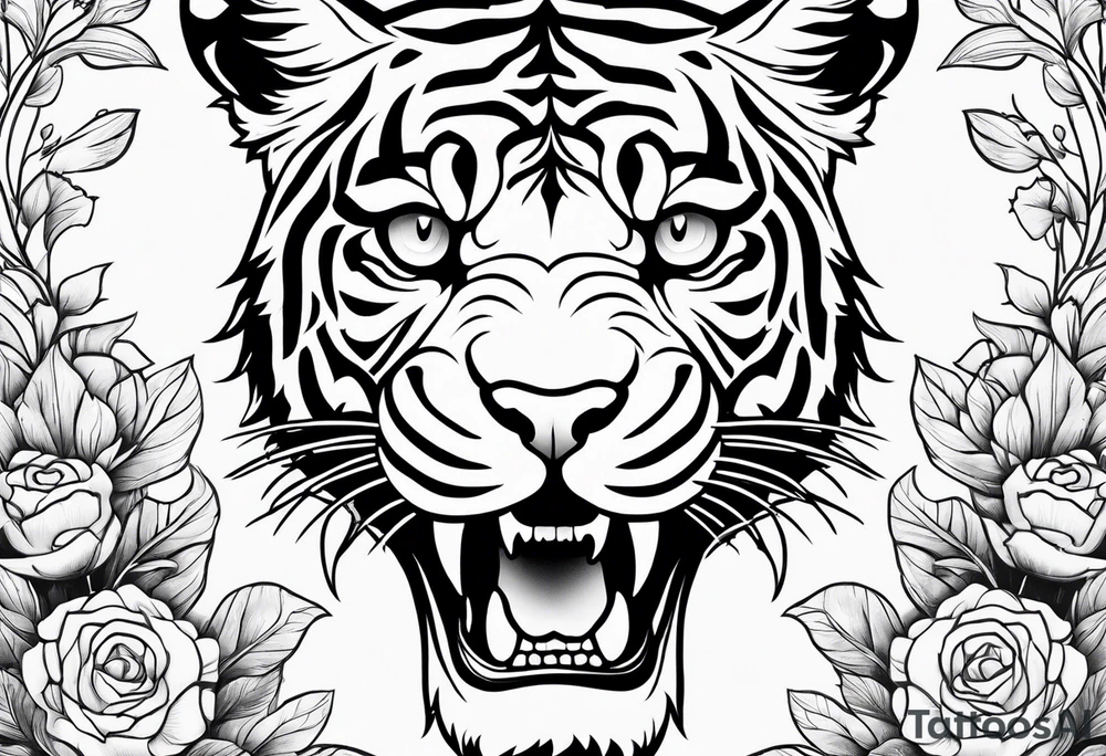 Tiger skull flowers tattoo idea