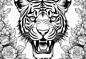 Tiger skull flowers tattoo idea