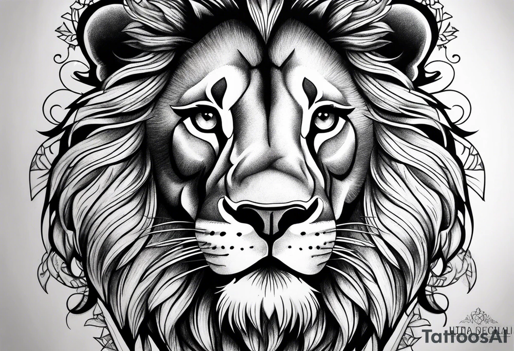 Lion face thigh tattoo half lion half design tattoo idea