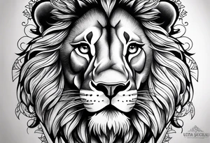 Lion face thigh tattoo half lion half design tattoo idea