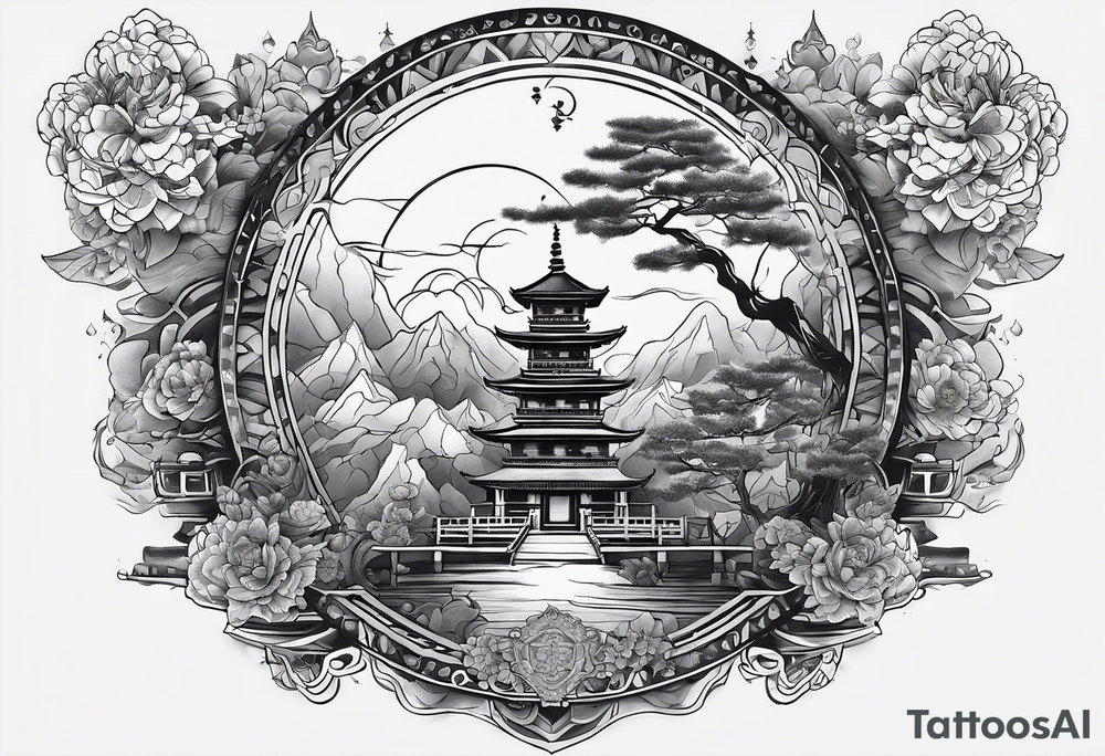 The background of the tattoo as a world map with a small buddhist shrine at the bottom for the back of a forearm tattoo idea