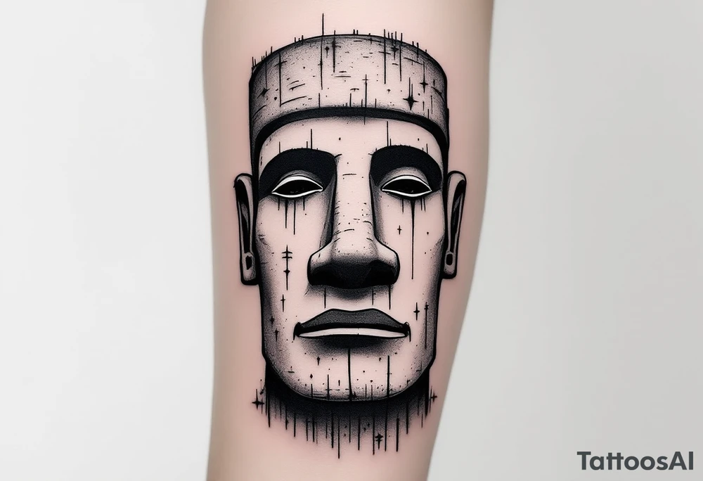 moai statue rough asthetic tattoo idea