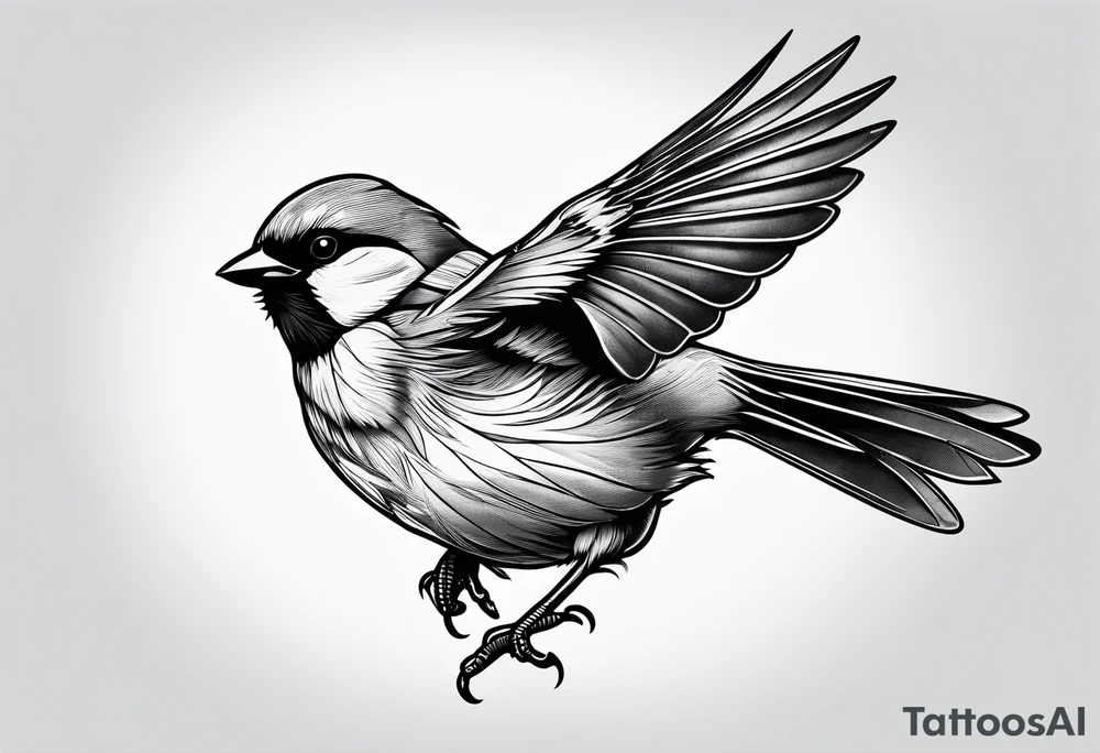 Detailed fine line flying
 sparrow tattoo tattoo idea