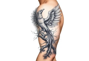 Powerful Phoenix rising from tree of life tattoo idea