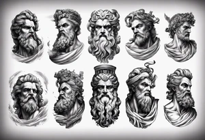 GREEK GOD ZEUS STATUES 
ARM SLEEVE 
REALISTIC tattoo idea