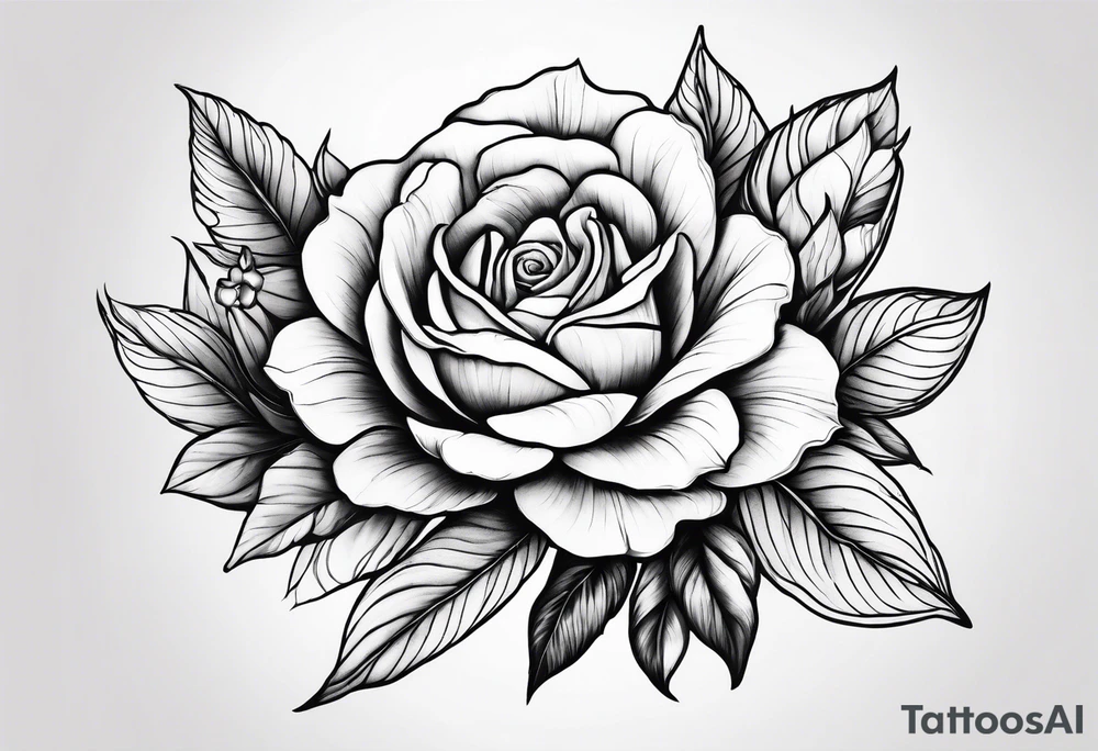 Floral design with a rose lilac magnolia Azalea Lisanthus sunflower tattoo idea