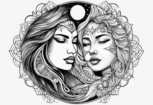 sun and the moon, the overlap
the sun has a woman's half 
face, and the moon, a man's face half tattoo idea