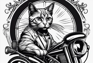 cat with mustache on a bike tattoo idea