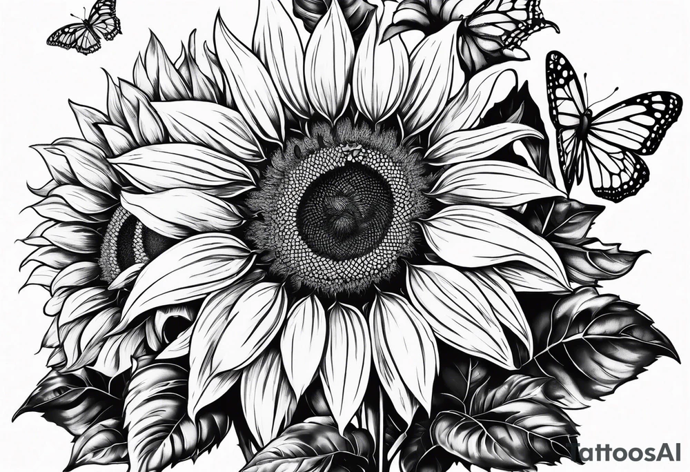 sunflowers with butterflies and lady bugs tattoo idea