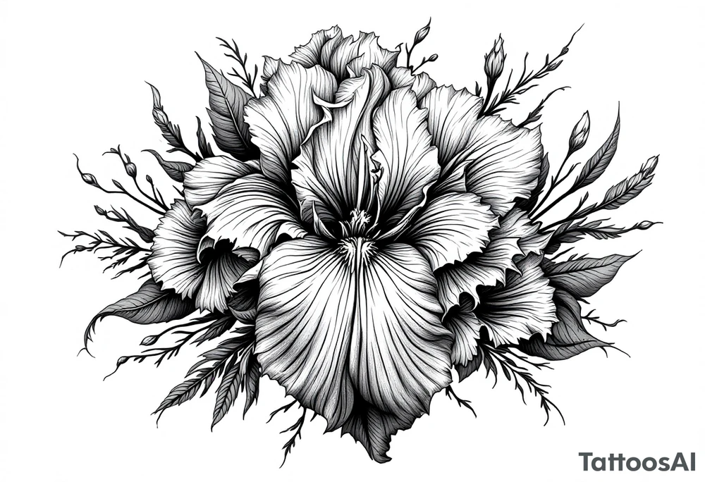Iris flower bouquet tattoo idea
