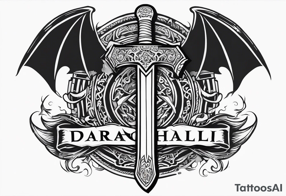 Valhalla sword dragon head axe  church tattoo idea
