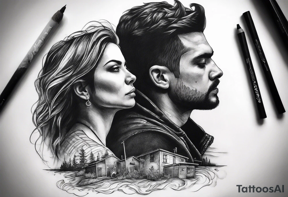 2 black shadows of people standing over 2 dead siloets tattoo idea 2 black shadows of people standing over 2 dead siloets tattoo idea