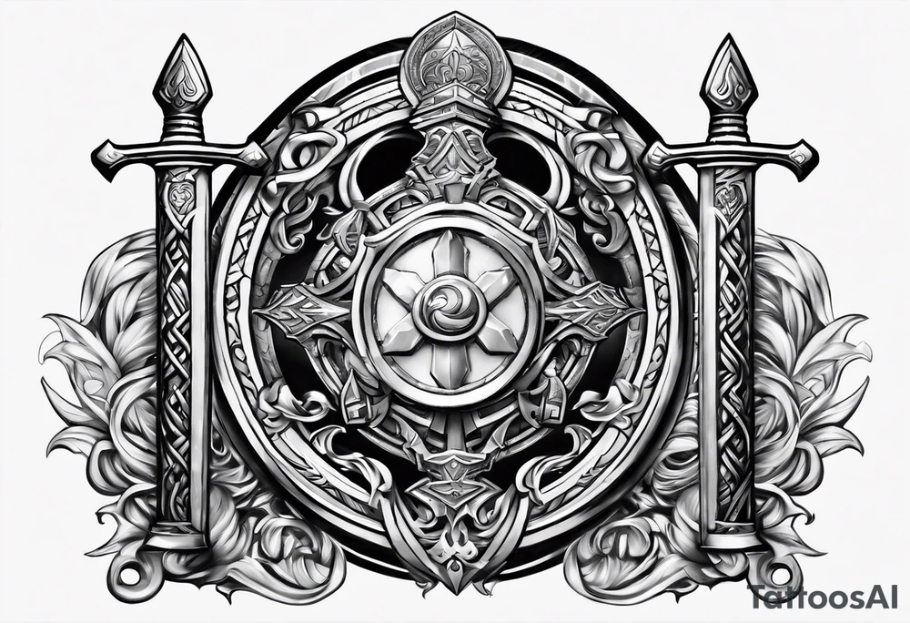 Valhalla stairs sword shield tattoo idea