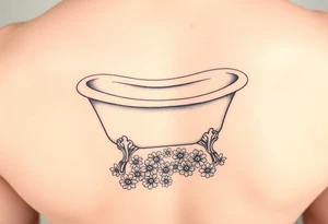 clawfoot bathtub with visible bathroom floor and flowers on the floor tattoo idea
