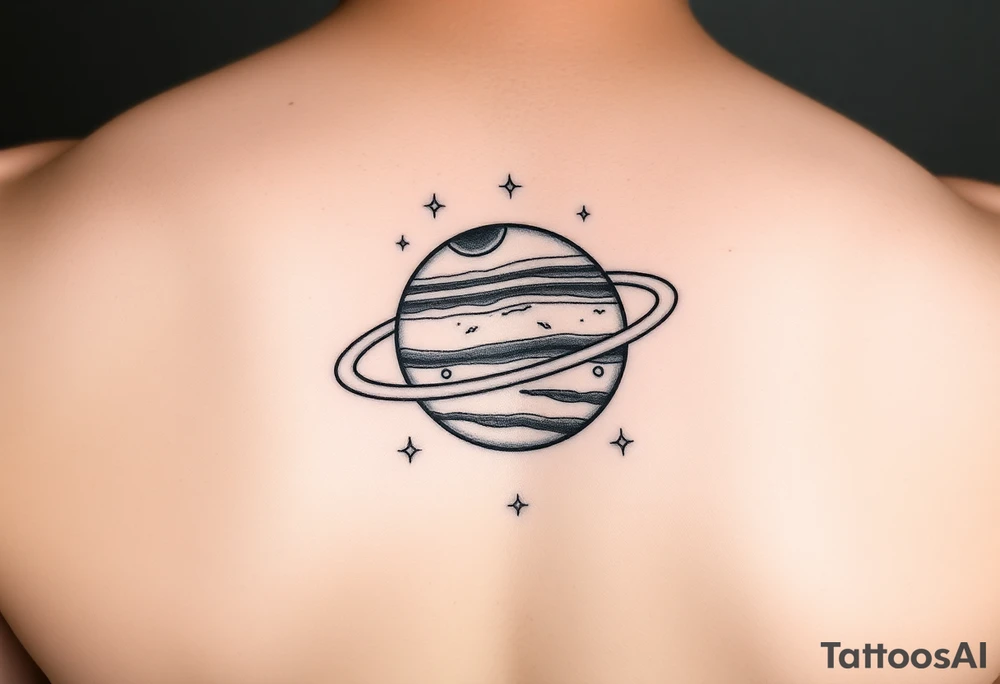 Jupiter with rings tattoo with tiny stars tattoo idea