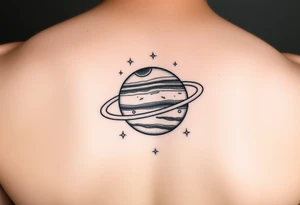 Jupiter with rings tattoo with tiny stars tattoo idea