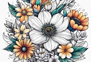 Upper arm half sleeve full color wild flowers tattoo idea