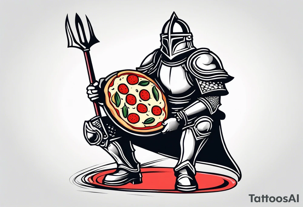 knigth in full armor
 holding a pizza shovel as a weapon tattoo idea