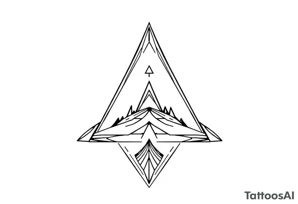 Five different paths meet in the center but should be back psychedelic and trippy and should be geometric lines and simple in a triangular shape tattoo idea