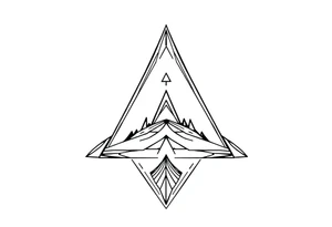Five different paths meet in the center but should be back psychedelic and trippy and should be geometric lines and simple in a triangular shape tattoo idea