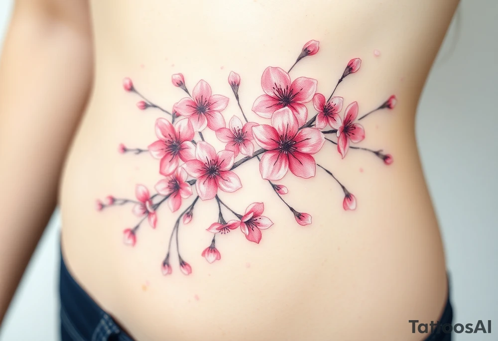 delicate cherry blossoms swirling in spring breeze with petals tattoo idea