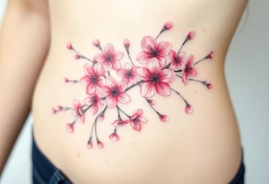 delicate cherry blossoms swirling in spring breeze with petals tattoo idea