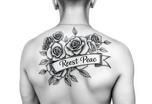 Hip hop religious rest in peace with roses and a banner for a name arm tattoo tattoo idea