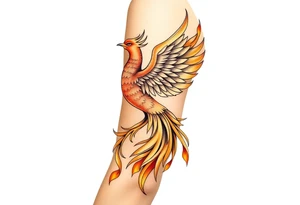 magnificent phoenix rising from golden flames with trailing embers tattoo idea