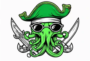 green pirate squid with eyepatch holding sword and anchor tattoo idea