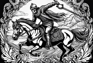Skeleton riding a horse on fire tattoo idea
